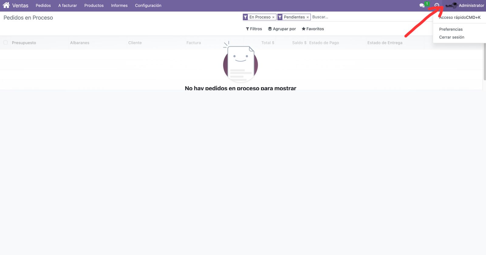 Abrir menú administrador