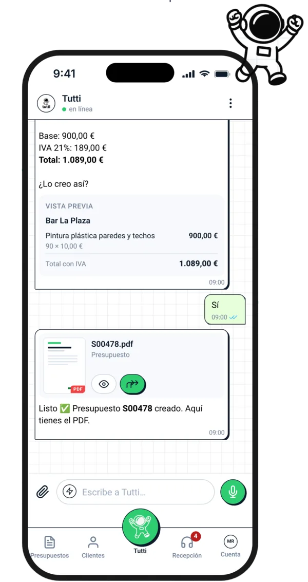 El chat con Tutti dentro de la app