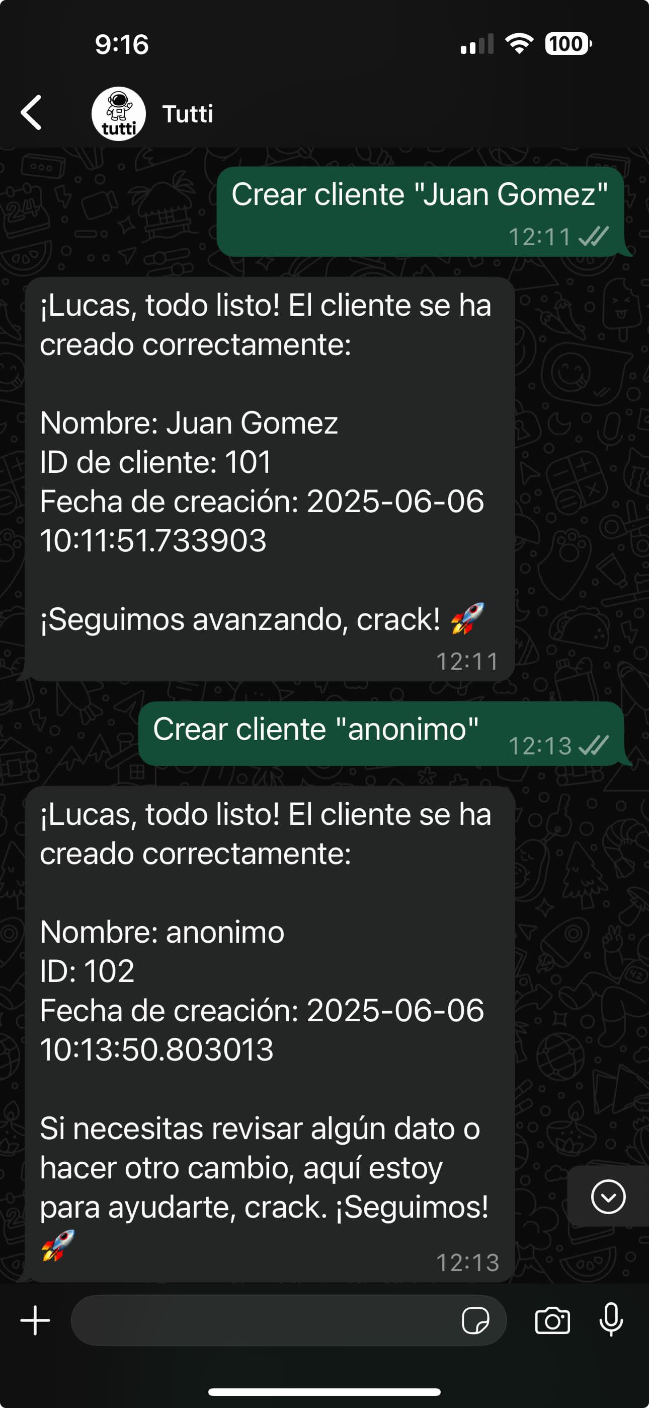 Captura de cliente en el panel