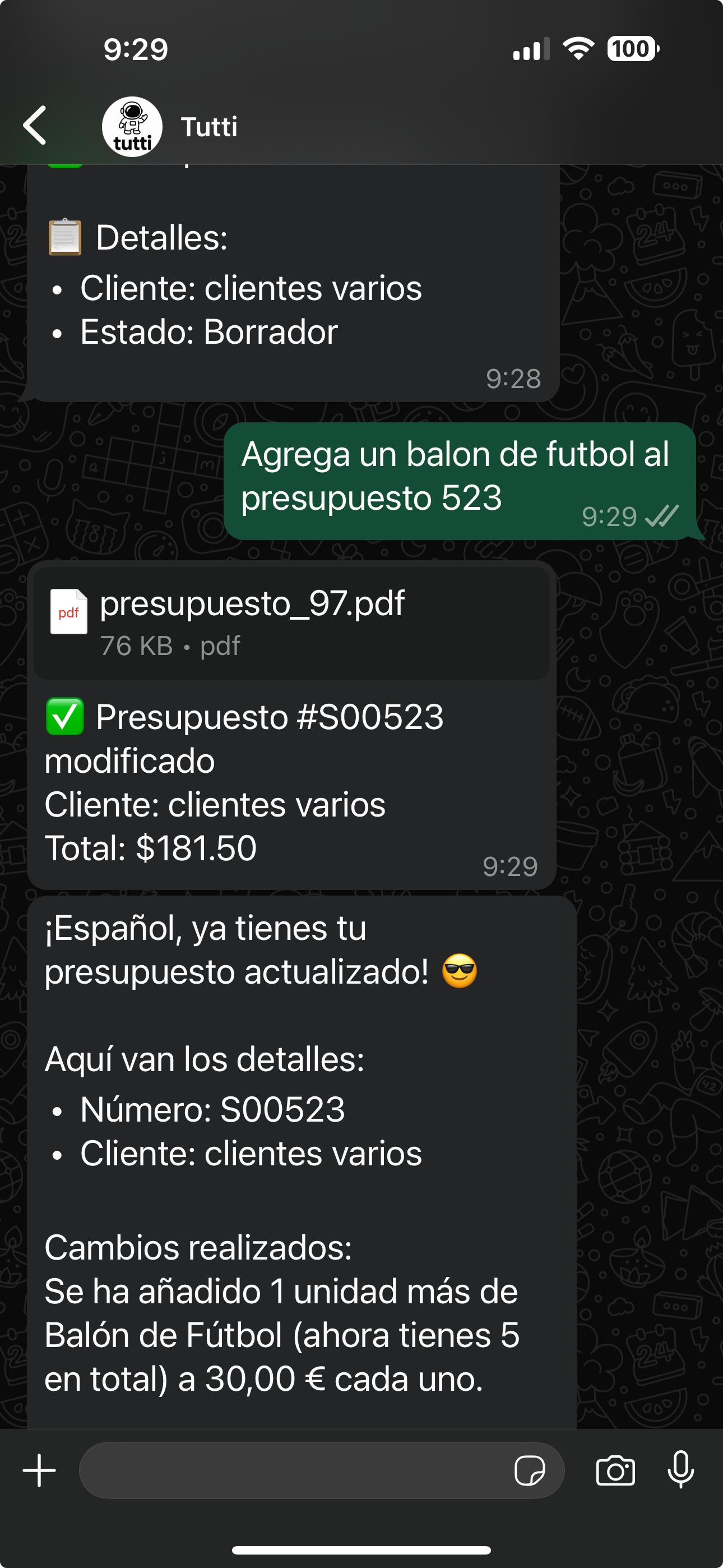 Editar presupuesto en el panel
