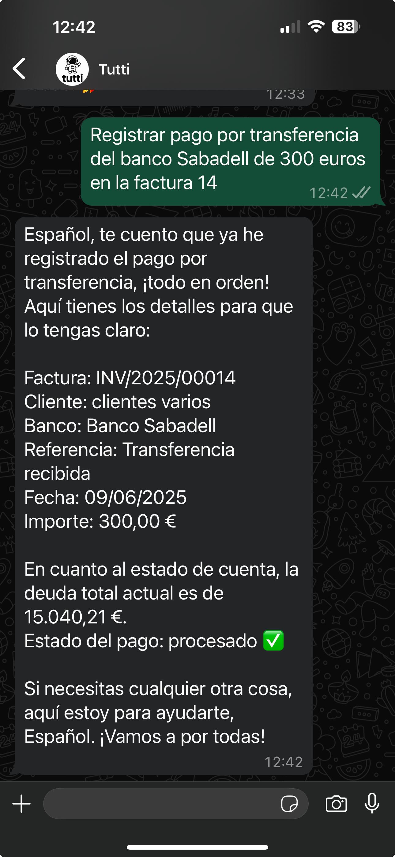 Mensaje enviado a Tutti